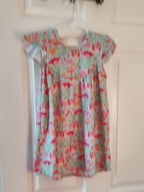 Girls' Casual Owl Print Dress in Mint and Pink